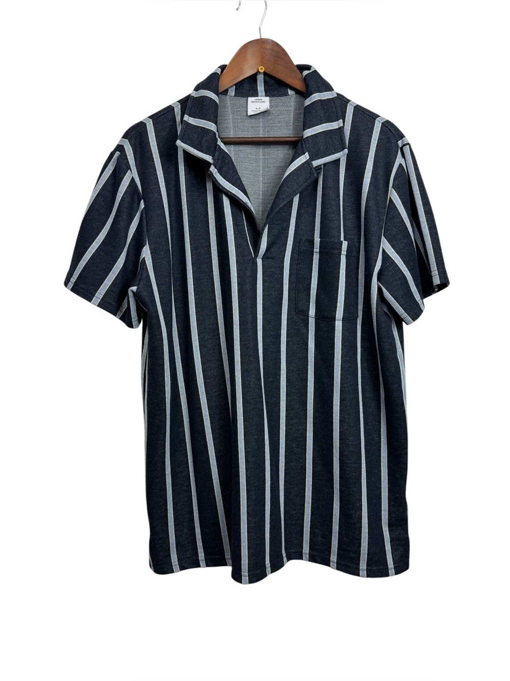 Urban Outfitters Navy Blue & White Vertical Stripe Polo Shirt Large